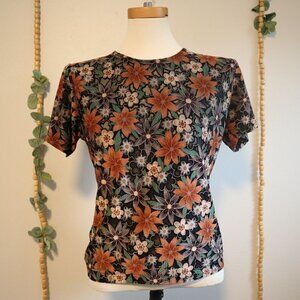 Vintage Frazier Lawrence Burnout Floral Short Sleeve Tshirt Size Large
